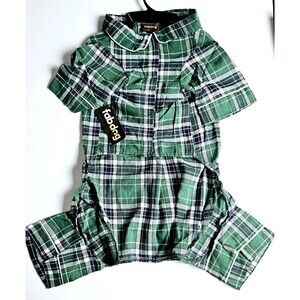 Fab Dog Pajamas Green Plaid Flannel Soft  20" Onepiece NEW With TAG!